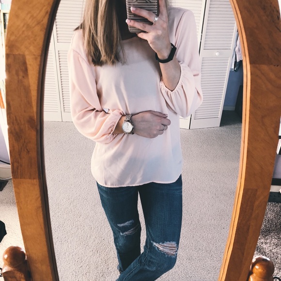 Eyeshadow Tops - Eyeshadow Blush Pink Bow Back Chiffon Shirt